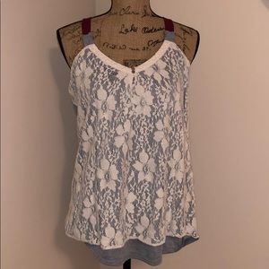 Lacy White/Grey/Maroon Tank Top
